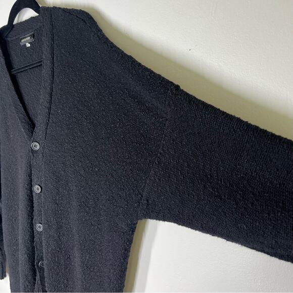 Eskandar OS Oversized  Textured  Long Sleeve Linen Cotton Cardigan Sweater Black - Picture 6 of 12